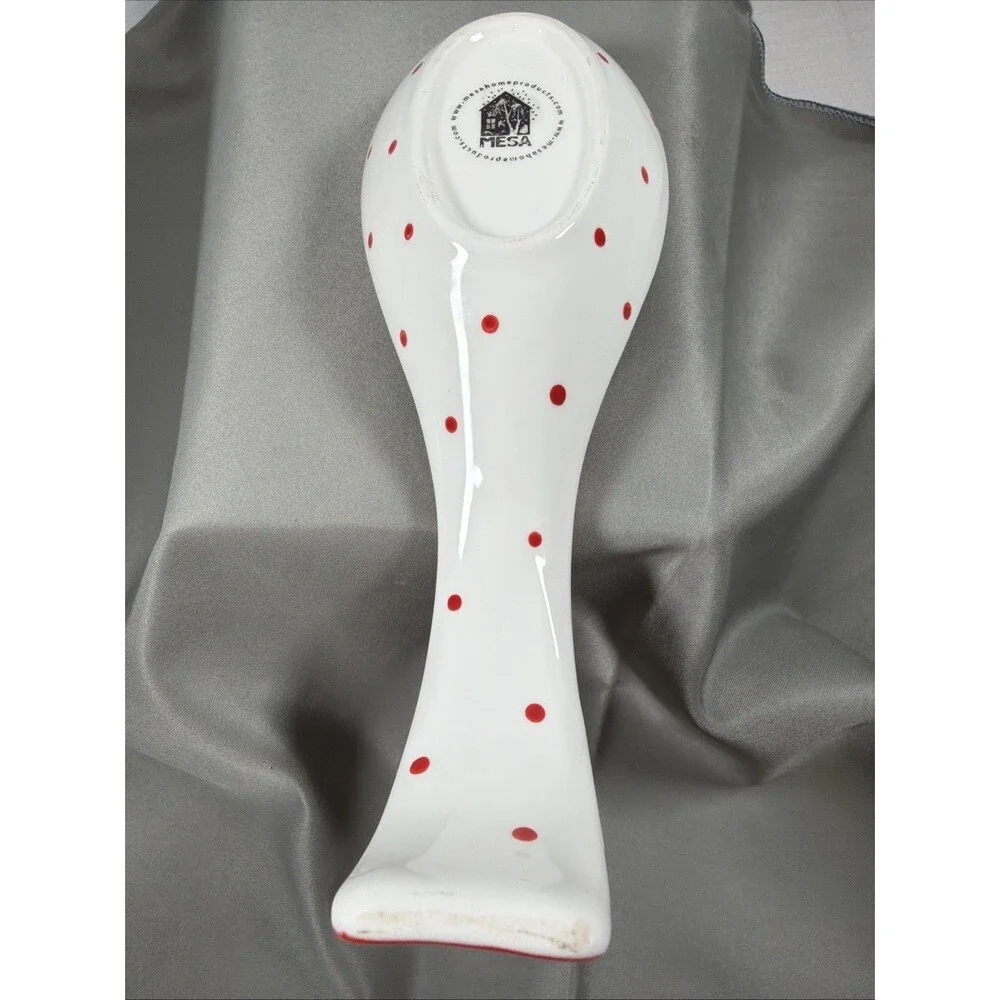 Spectrum Designz Penguin Spoon Rest Holiday Red White Polka Dot Ceramic IceSkate